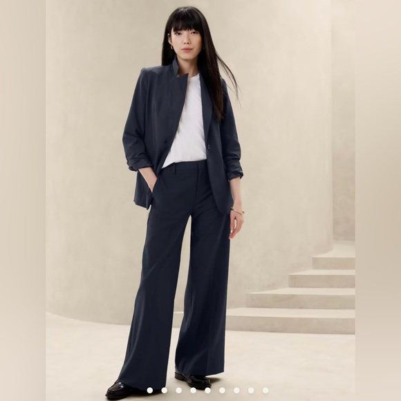 BR sculpted stretch linen blended wide-leg pant - Picture 3 of 6